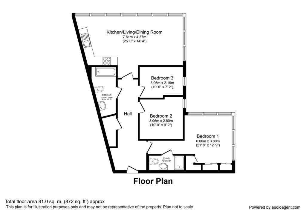 3 bedroom flat to rent - floorplan