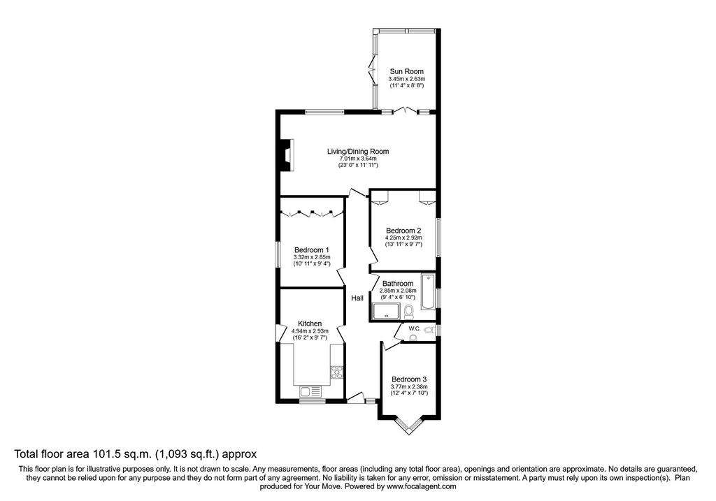 3 bedroom bungalow for sale - floorplan