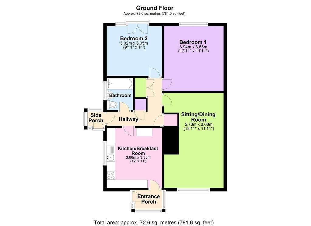 2 bedroom bungalow for sale - floorplan