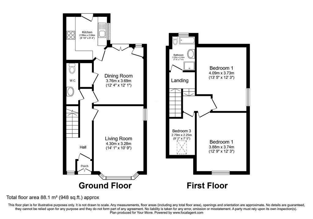 3 bedroom semi-detached house for sale - floorplan