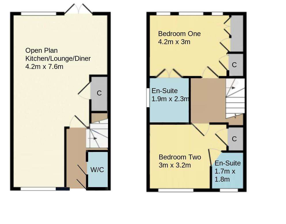 2 bedroom end of terrace house for sale - floorplan