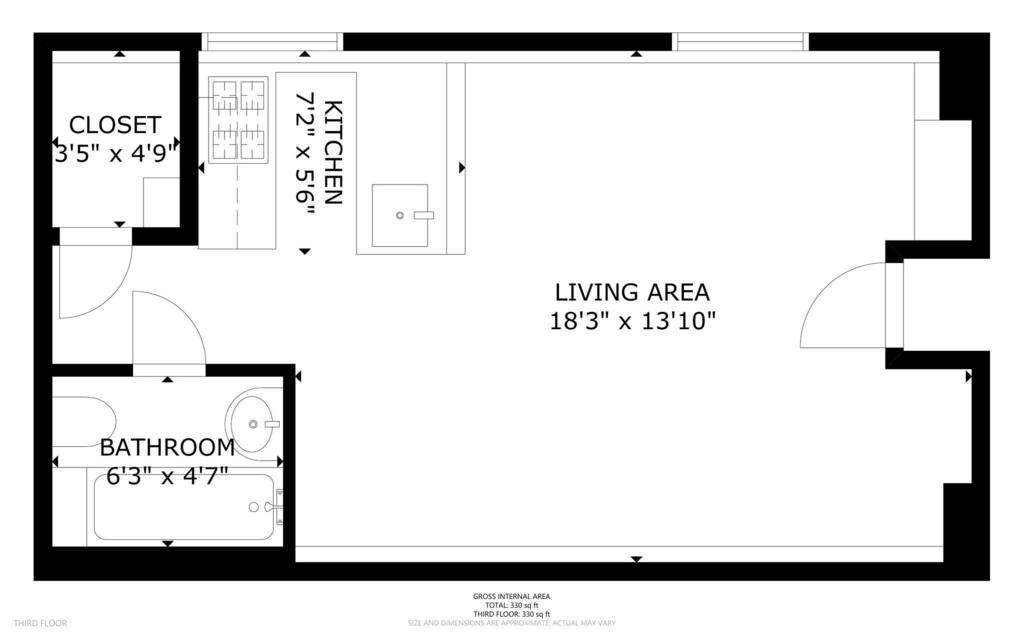 Studio flat to rent - floorplan