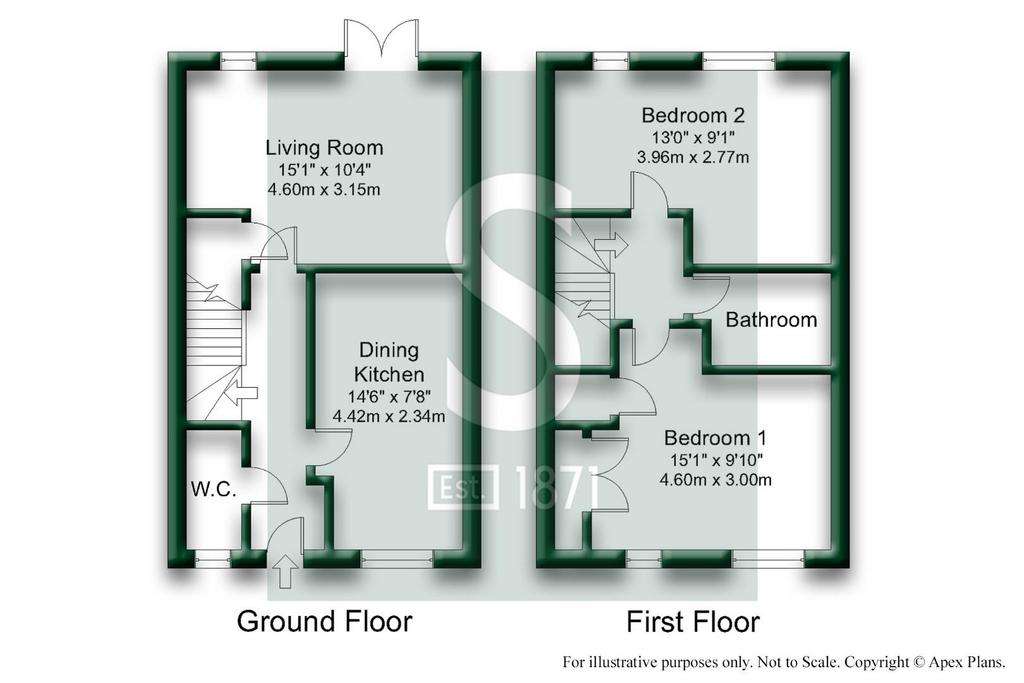 2 bedroom semi-detached house for sale - floorplan