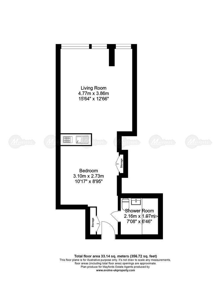 Studio flat to rent - floorplan