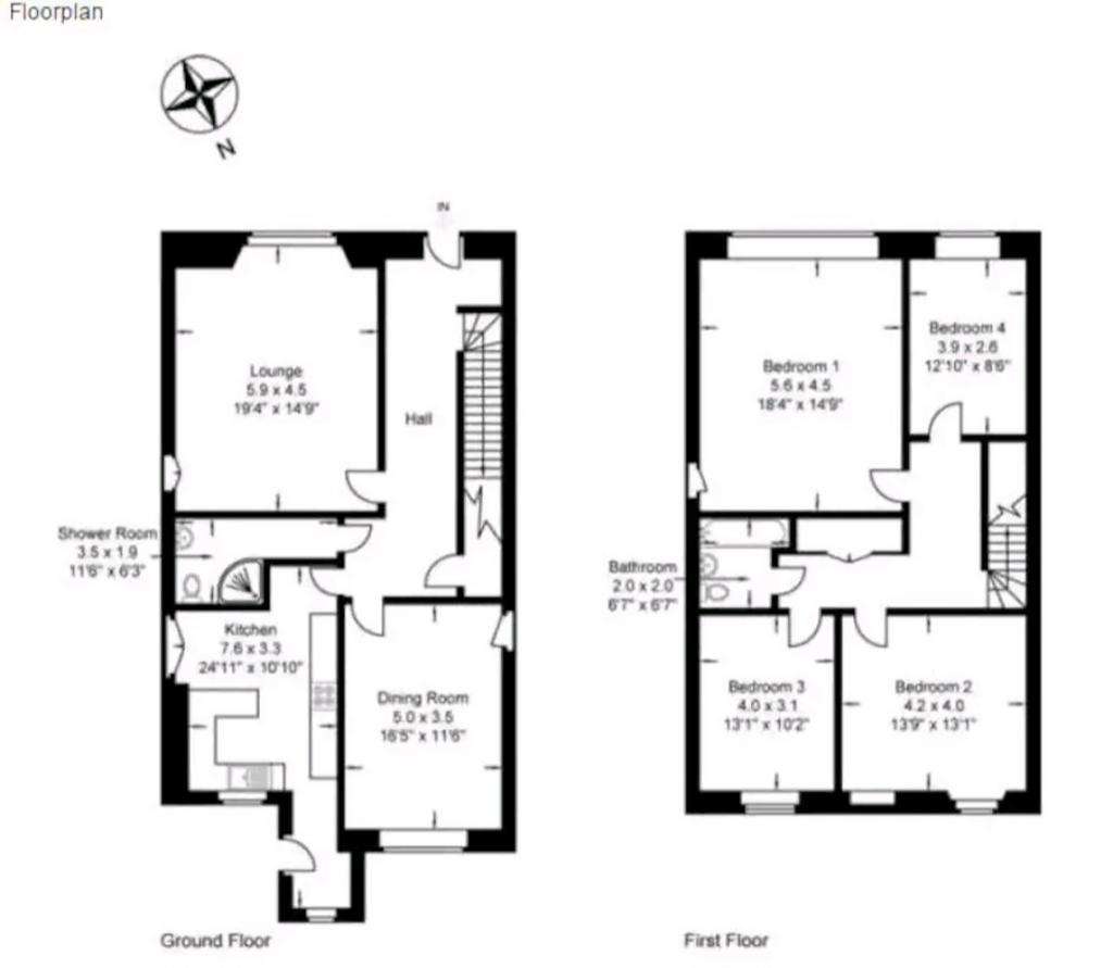 5 bedroom terraced house to rent - floorplan