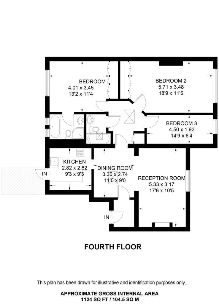 3 bedroom flat to rent - floorplan