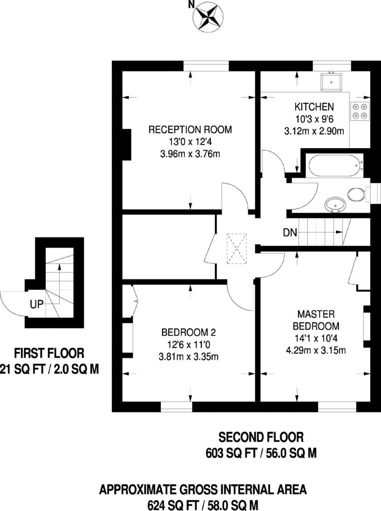 2 bedroom flat to rent - floorplan