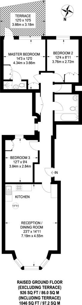 3 bedroom flat to rent - floorplan