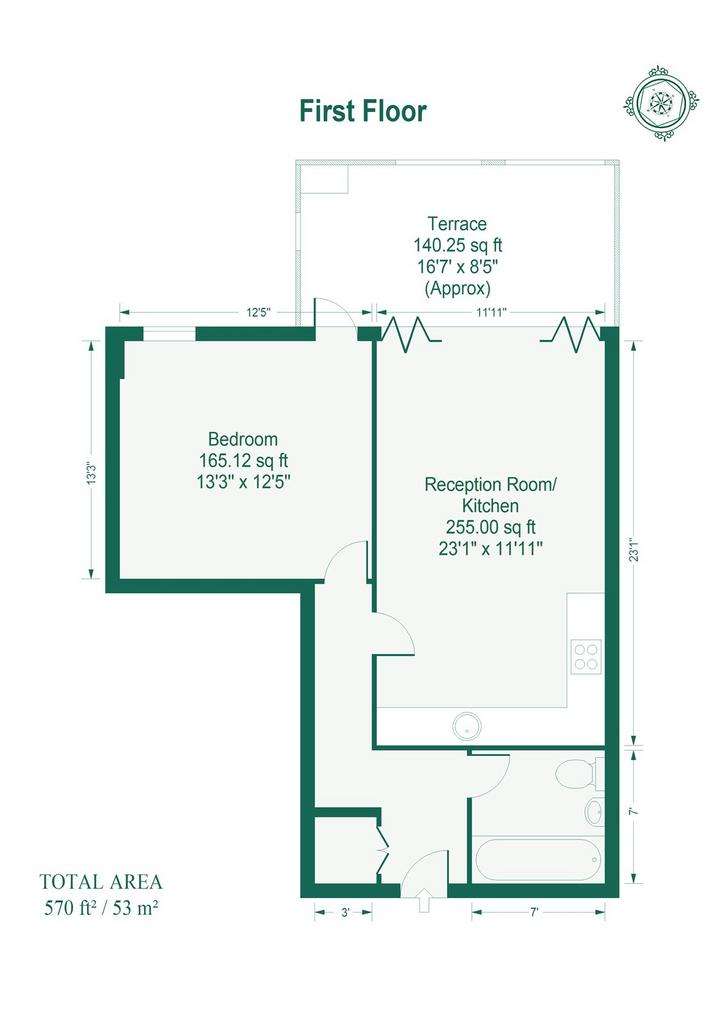 1 bedroom flat to rent - floorplan