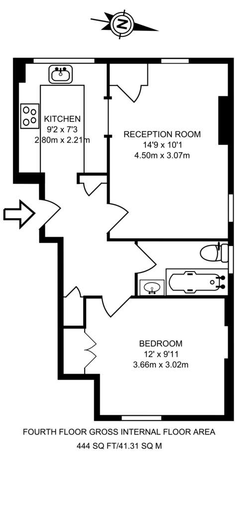 1 bedroom flat to rent - floorplan