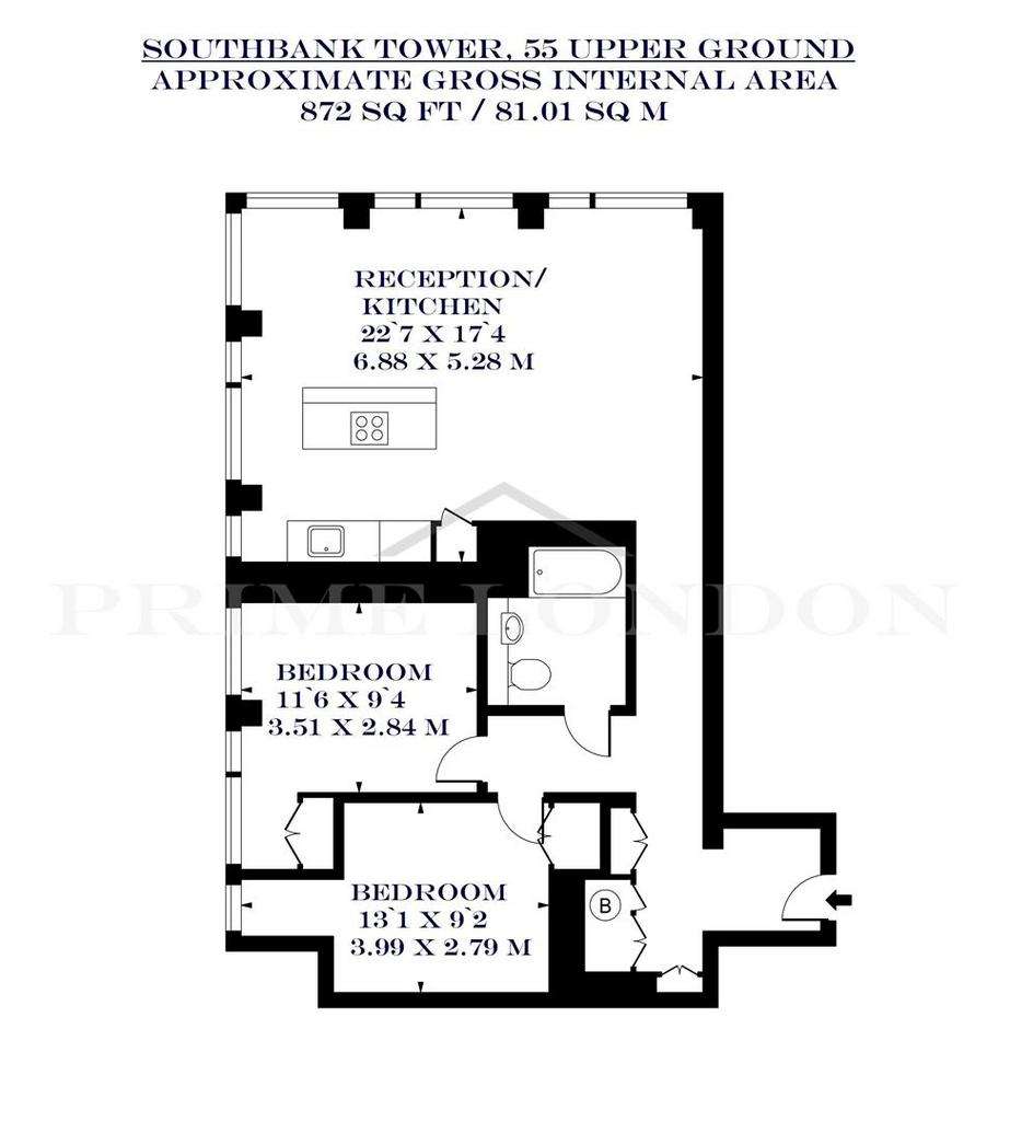 2 bedroom flat to rent - floorplan