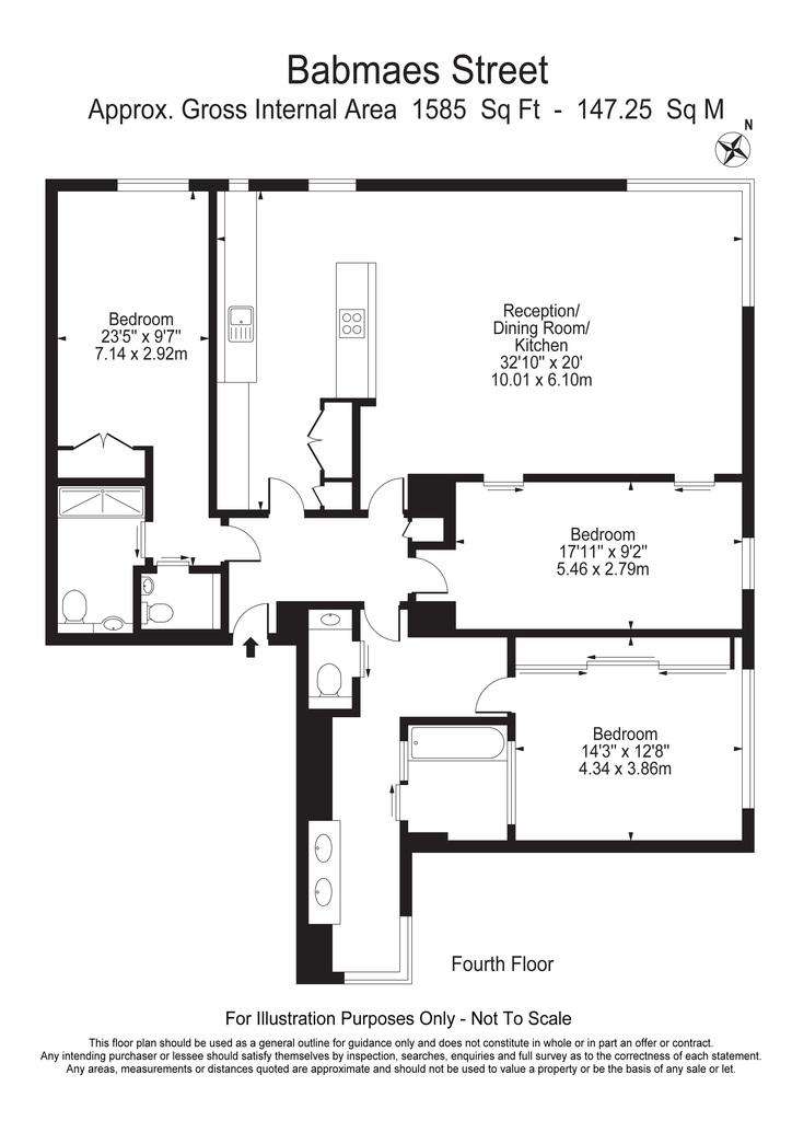 3 bedroom flat to rent - floorplan