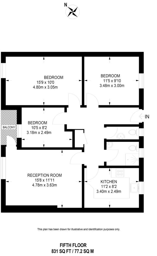 3 bedroom flat to rent - floorplan