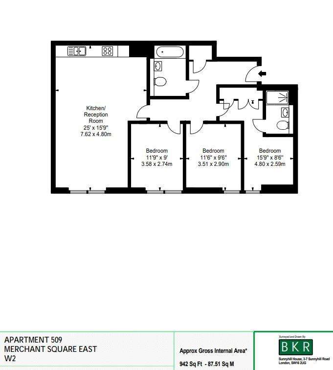 3 bedroom flat to rent - floorplan