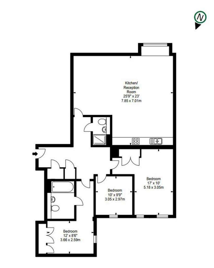 3 bedroom flat to rent - floorplan