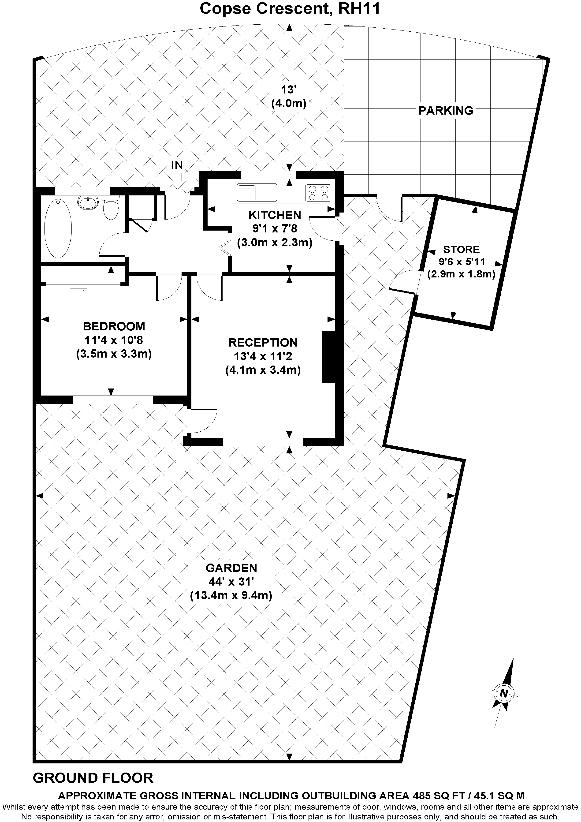 1 bedroom bungalow for sale - floorplan