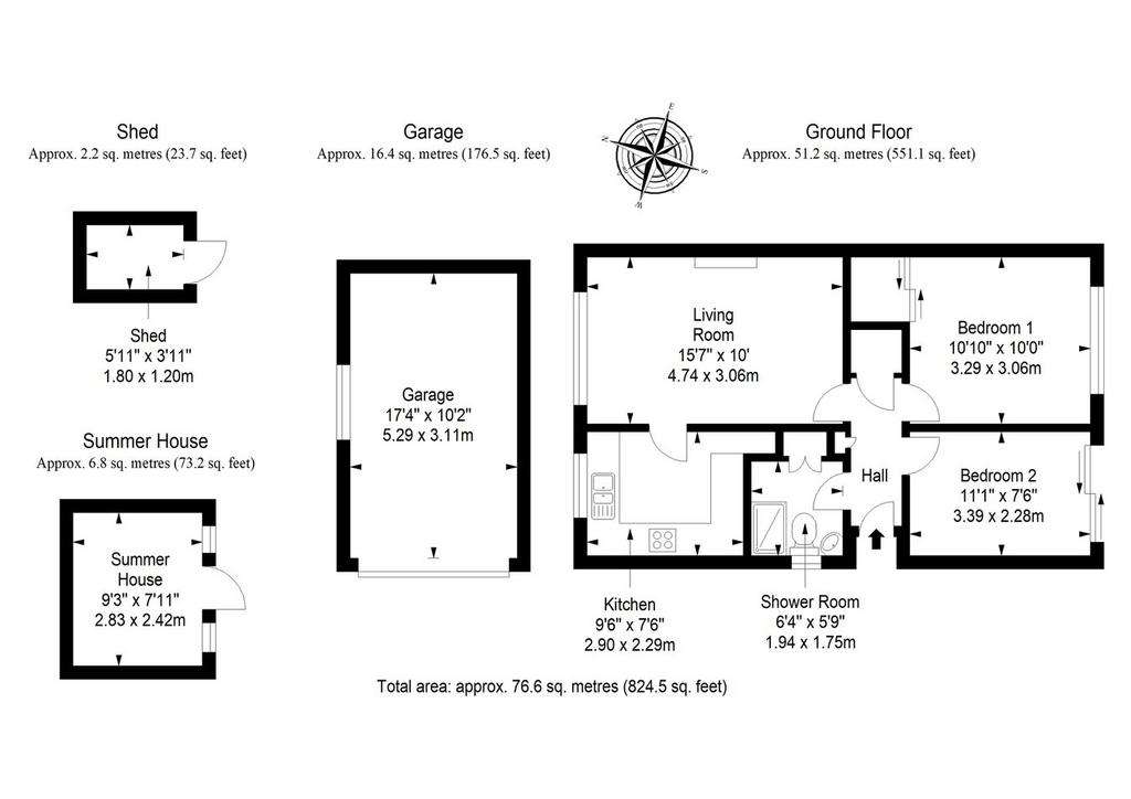 2 bedroom semi-detached bungalow for sale - floorplan