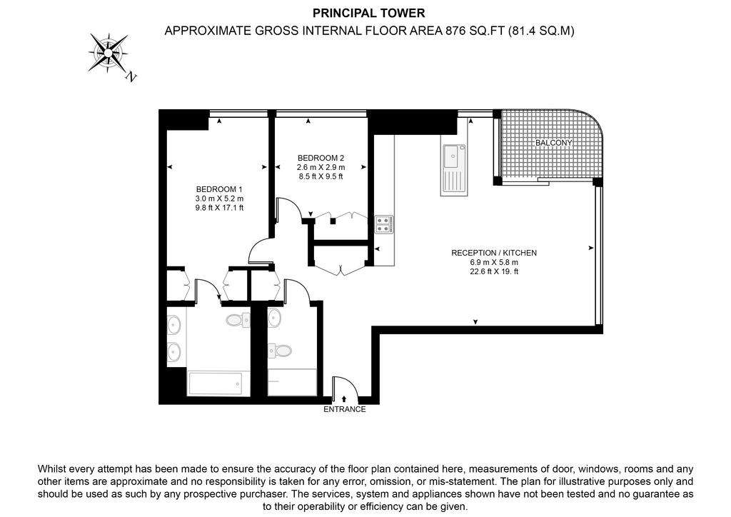 2 bedroom flat to rent - floorplan