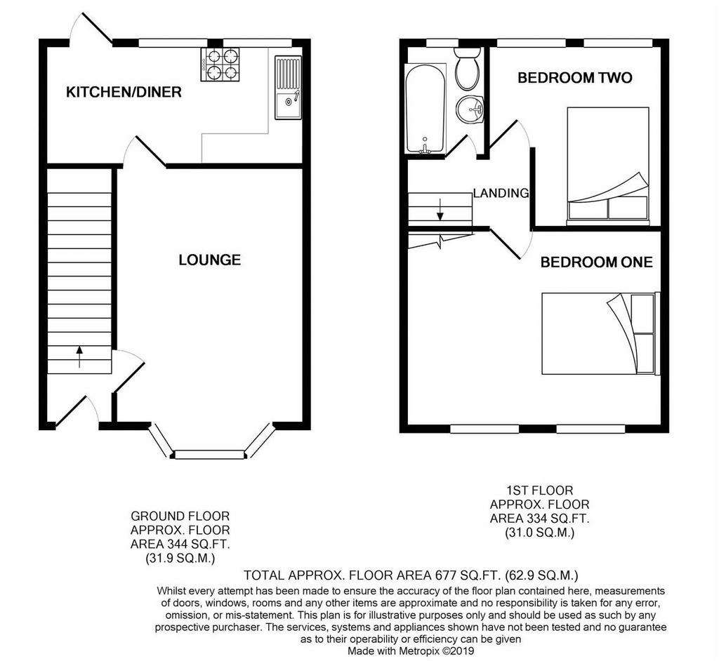 2 bedroom terraced house to rent - floorplan