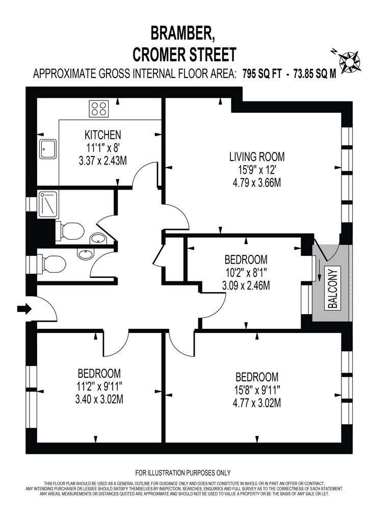 3 bedroom flat to rent - floorplan