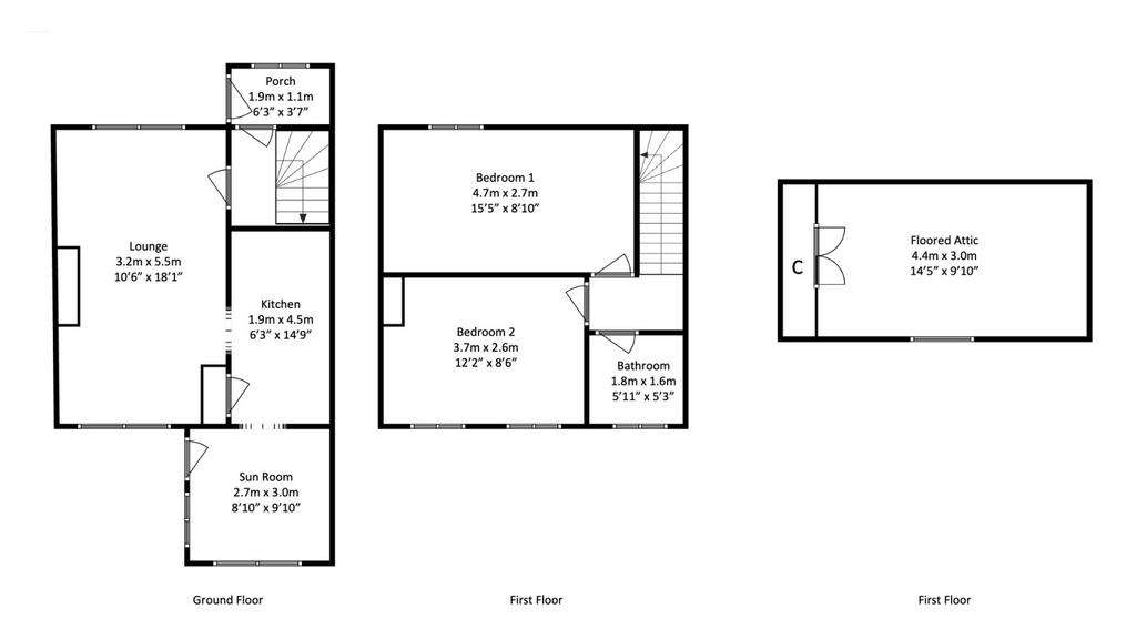 2 bedroom terraced house for sale - floorplan