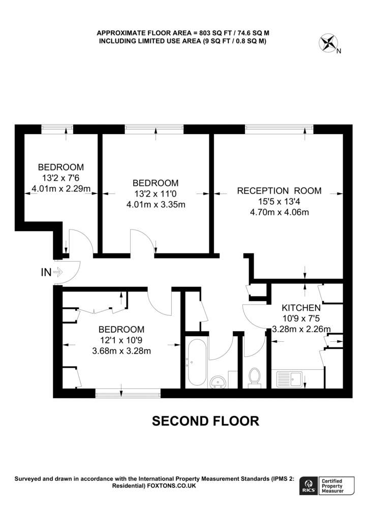 3 bedroom flat to rent - floorplan