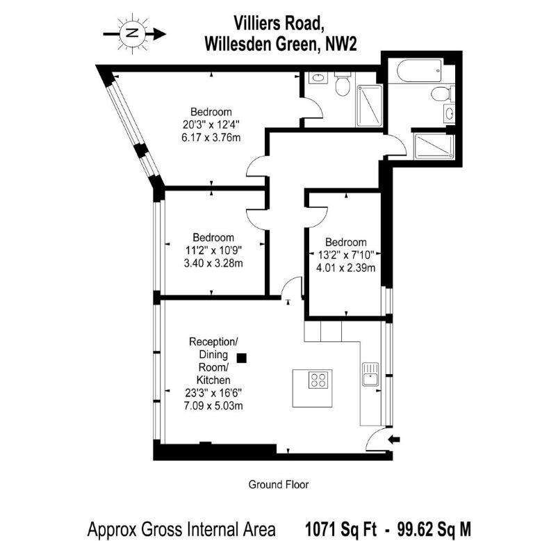 3 bedroom flat to rent - floorplan