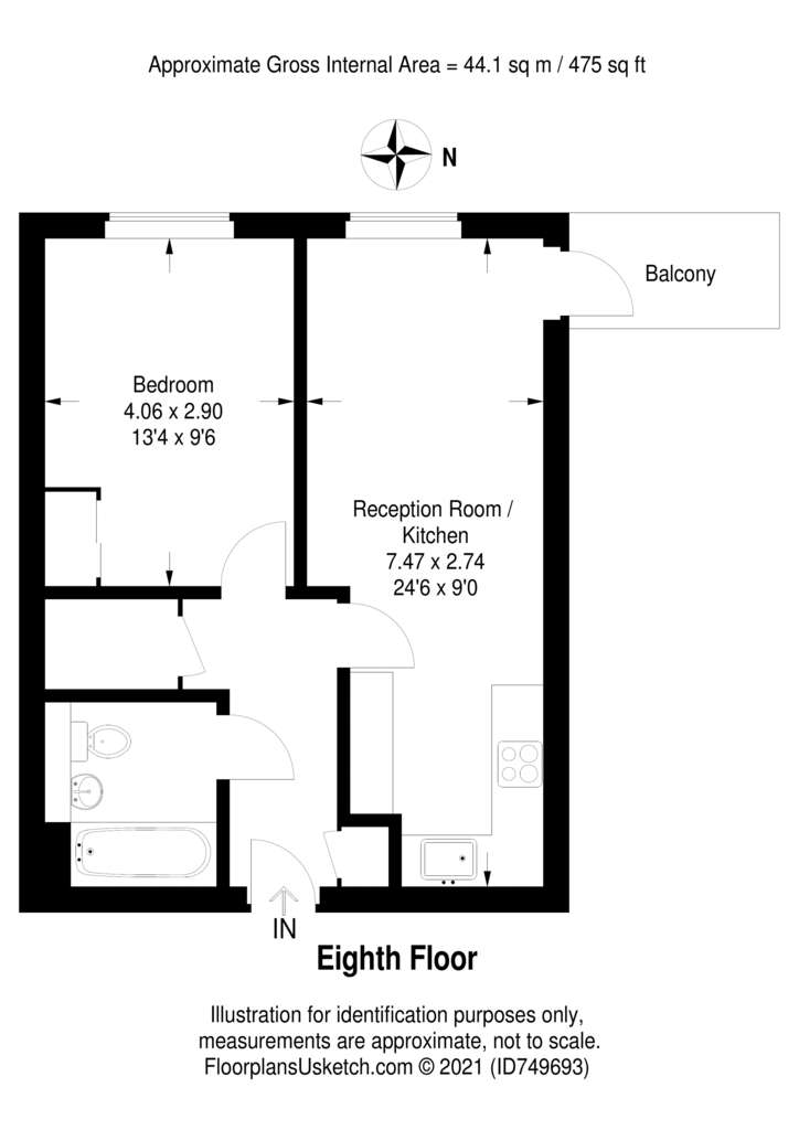 1 bedroom flat to rent - floorplan