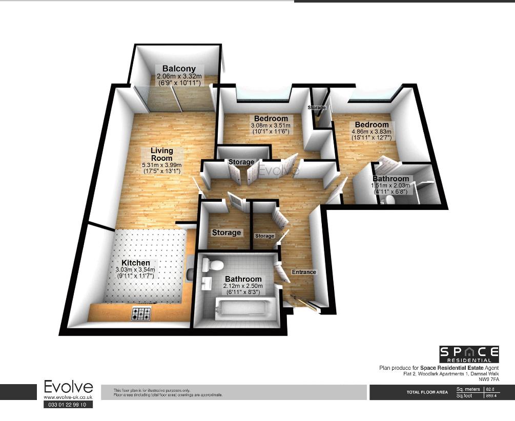 2 bedroom flat for sale - floorplan