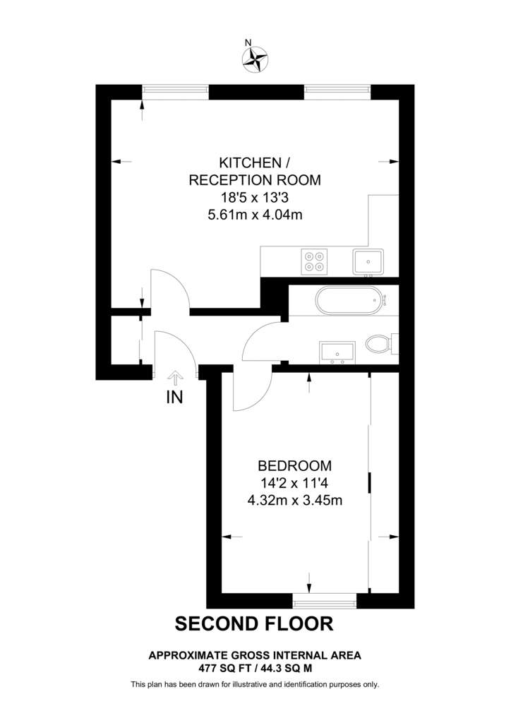 1 bedroom flat to rent - floorplan