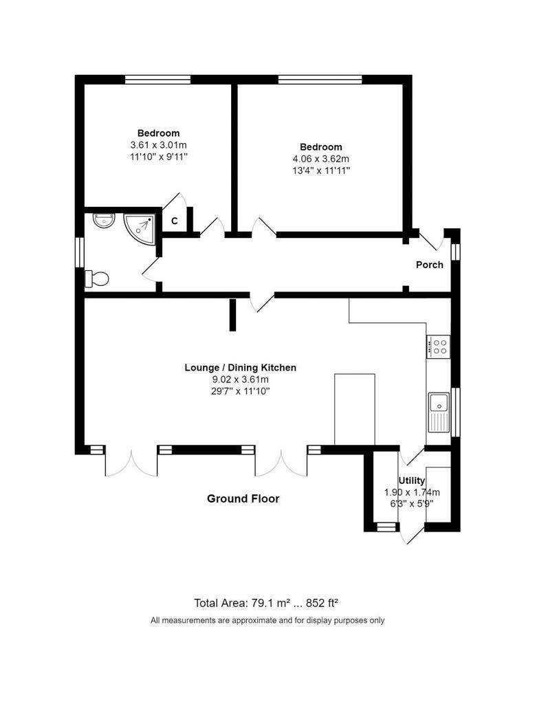 2 bedroom bungalow for sale - floorplan