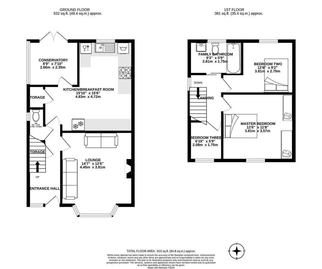 3 bedroom semi-detached house for sale - floorplan