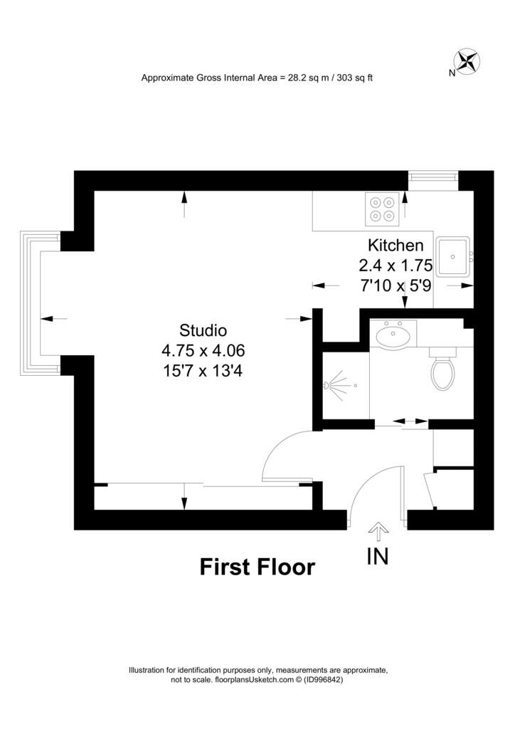 Studio flat to rent - floorplan