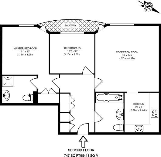 2 bedroom flat to rent - floorplan