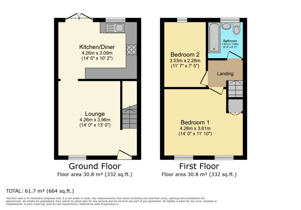 2 bedroom terraced house for sale - floorplan