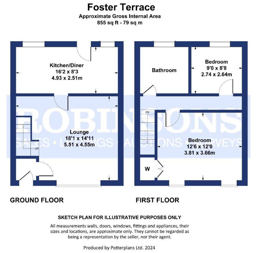 2 bedroom terraced house for sale - floorplan