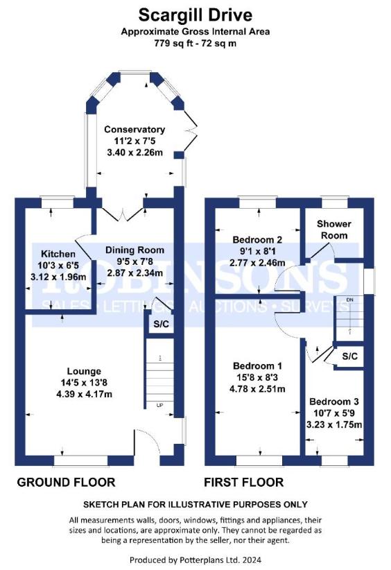 3 bedroom semi-detached house for sale - floorplan