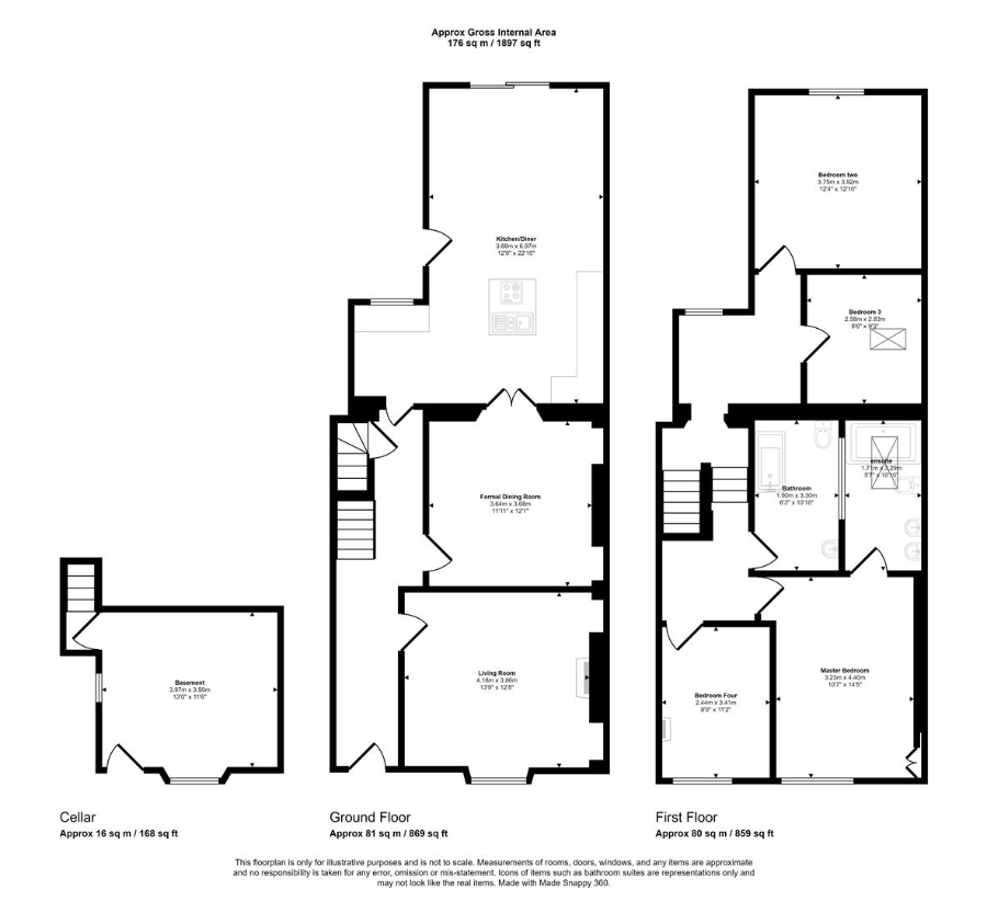 4 bedroom terraced house for sale - floorplan