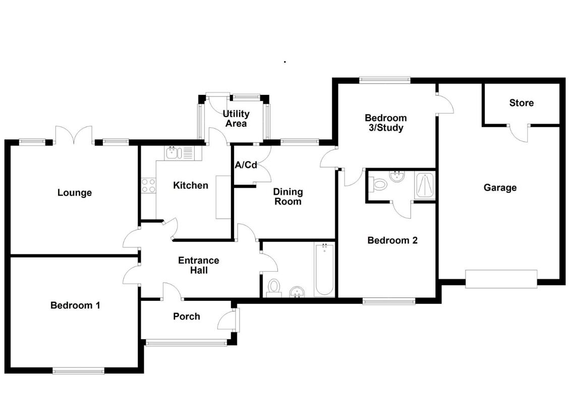 3 bedroom bungalow for sale - floorplan