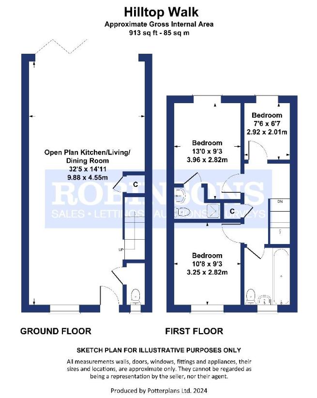 3 bedroom end of terrace house for sale - floorplan