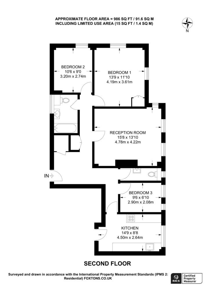 3 bedroom flat to rent - floorplan