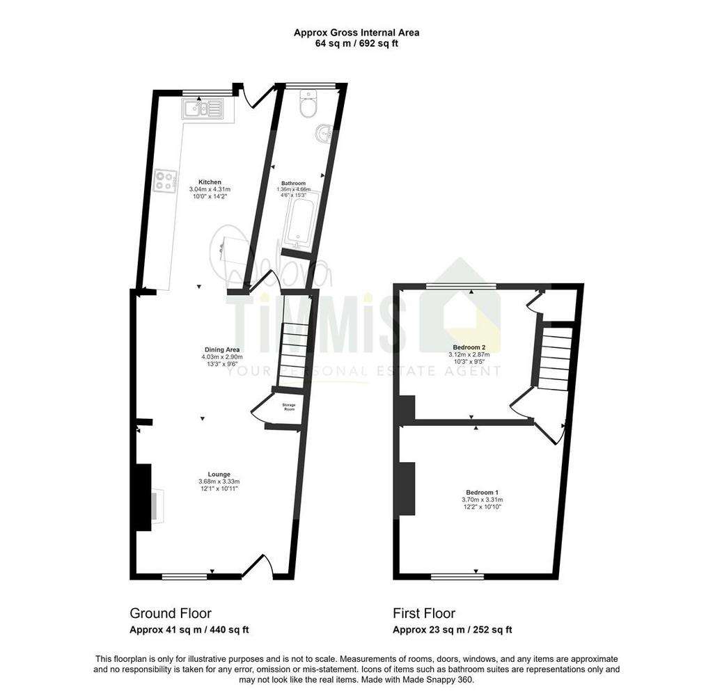 2 bedroom terraced house for sale - floorplan