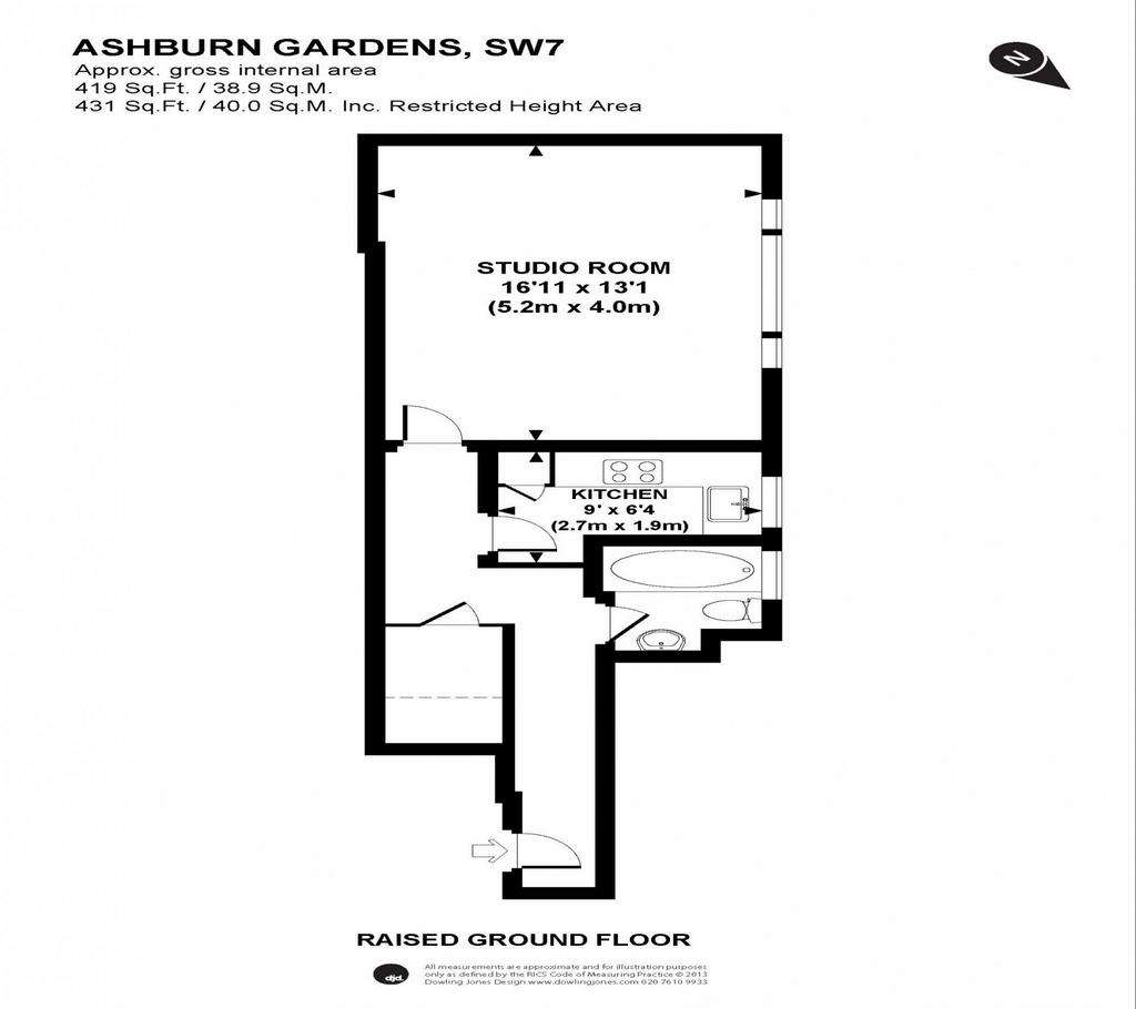 Studio flat to rent - floorplan