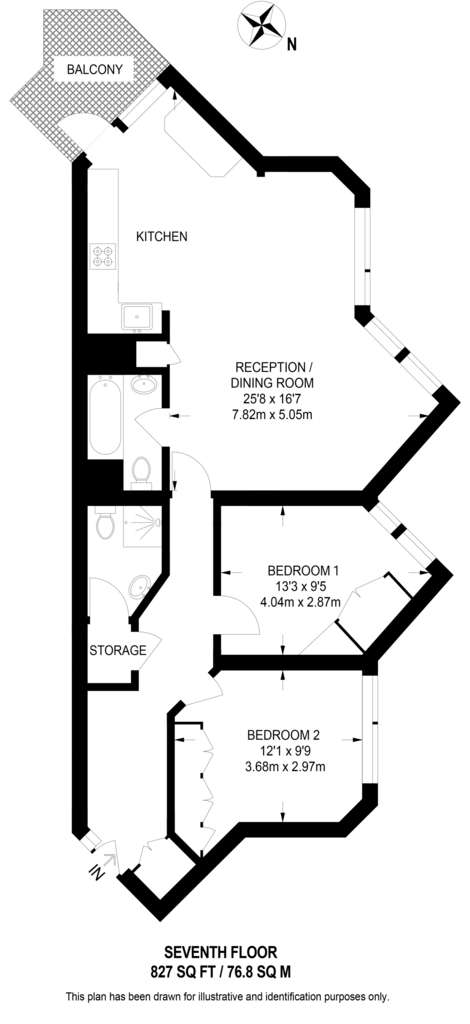 2 bedroom flat to rent - floorplan