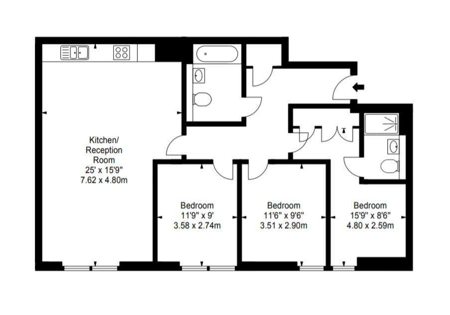 3 bedroom flat to rent - floorplan