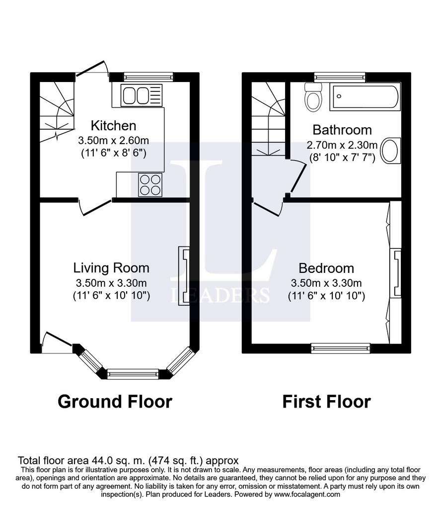 1 bedroom end of terrace house to rent - floorplan