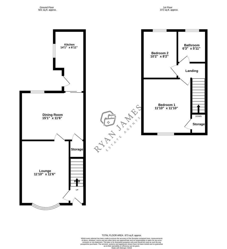 2 bedroom terraced house for sale - floorplan