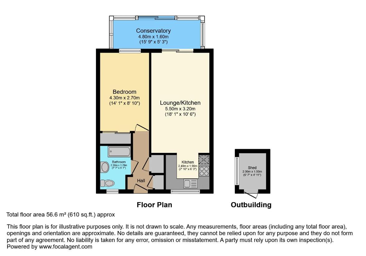 1 bedroom bungalow for sale - floorplan