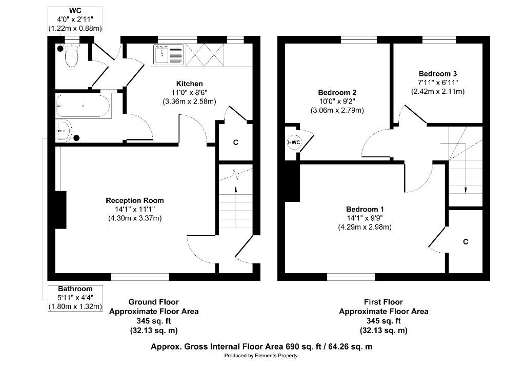 3 bedroom semi-detached house for sale - floorplan