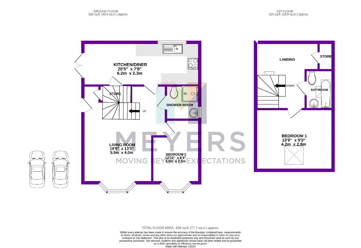 2 bedroom bungalow for sale - floorplan